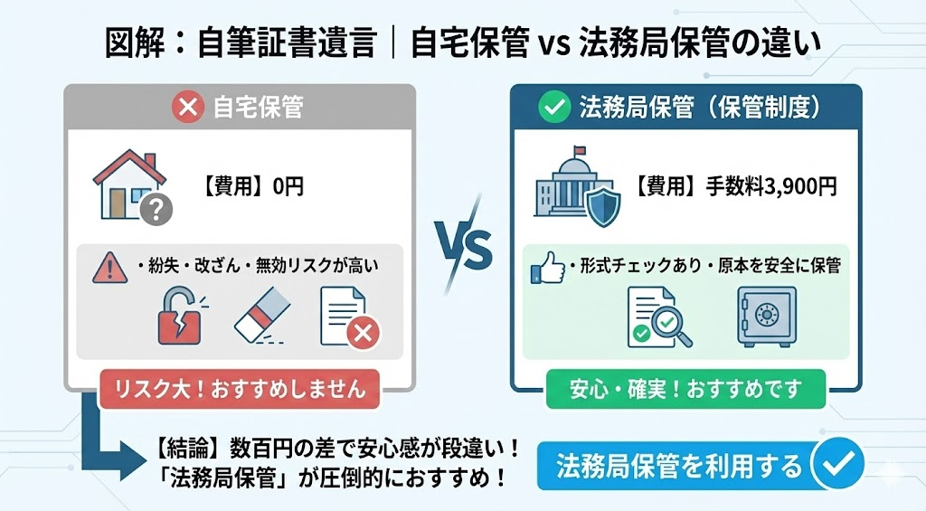 自筆証書遺言｜自宅保管 vs 法務局保管の違い