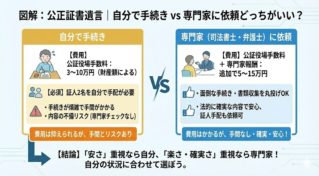 公正証書遺言｜自分で手続き vs 専門家に依頼どっちがいい？