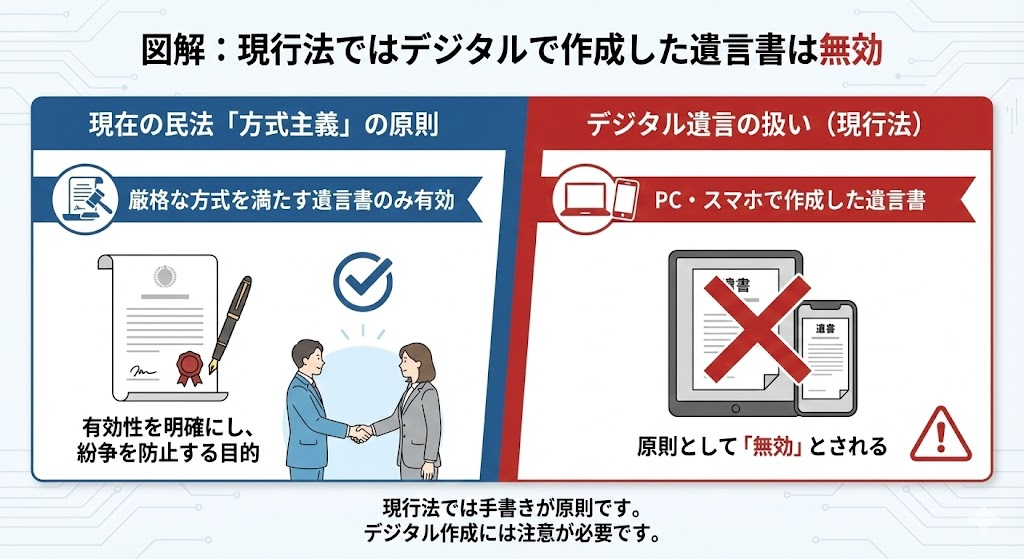現行法ではデジタルで作成した遺言書は無効